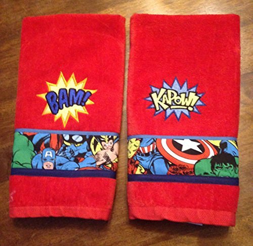 Set of 2 Super Hero Themed Bathroom Hand Towels