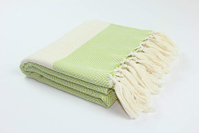 AUTHENTIC Turkish Diamond Fouta Cotton Towel Peshtemal MADE in TURKEY 100% Turkish Cotton (Pistachio Green)