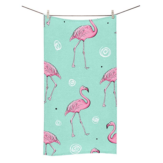 Unique Debora Customize Bath Towel Washcloth Soft Brilliant White for Flamingo Seamless Pattern On Blue Background