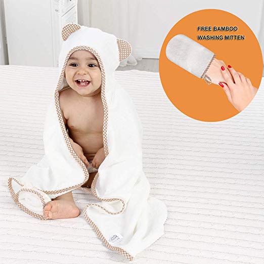 Premium Organic Bamboo Hooded Baby Toddler Bath Towel