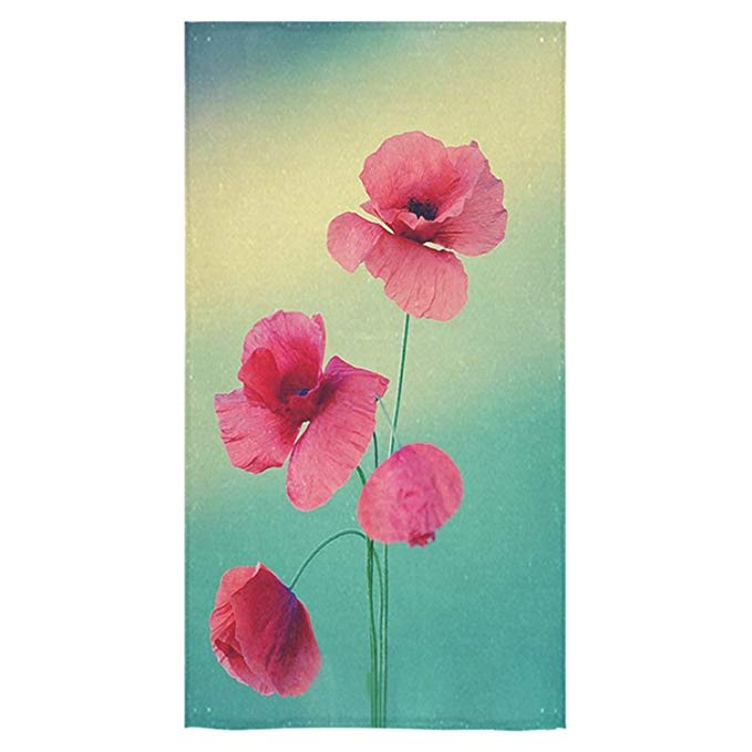 Crystal Emotion Beautiful Red Poppy Flower Art Design Custom Bath Towel Soft and Comfortable Beach Bathroom Shower Towel