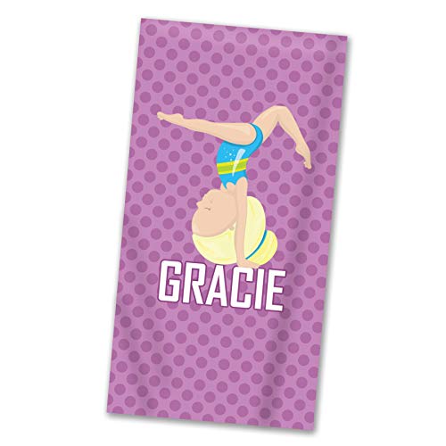 Gymnastic Beach Towel - Purple Girl Gymnast Pool Personalized Name Light Weight Towel