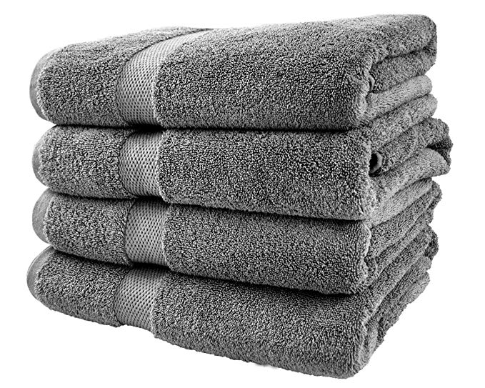 Cotton & Calm Exquisitely Plush and Soft Bath Towel Set, Grey - 4 Large Bath Towels Set - Spa Resort and Hotel Quality, Super Absorbent 100% Cotton Luxury Bathroom Towels