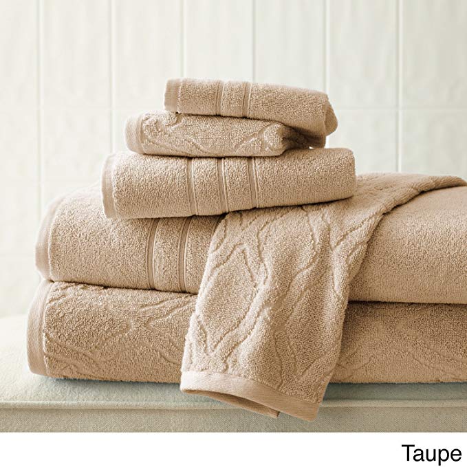 Amrapur Overseas 6-Piece Chain Jacquard/Solid Ultra Soft 600GSM 100% Combed Cotton Towel Set [Taupe]