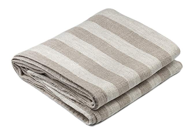 BLESS LINEN Jacquard Striped Pure Linen Bath Towel, 30 x 58 Inches, Grey/White