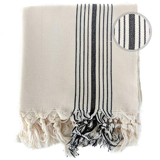 The Loomia Handloom Turkish Towel – Zebrine Peshtemal Series (100% Cotton, Beach Bath Travel Towels, Table Cloth Runner, Size Extra Large, Cream Black)