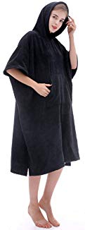 REEMONDE Changing Towel Surf Poncho Robe With Hood | One Size Fits All | Great for changing out of your Wetsuitt (Black)