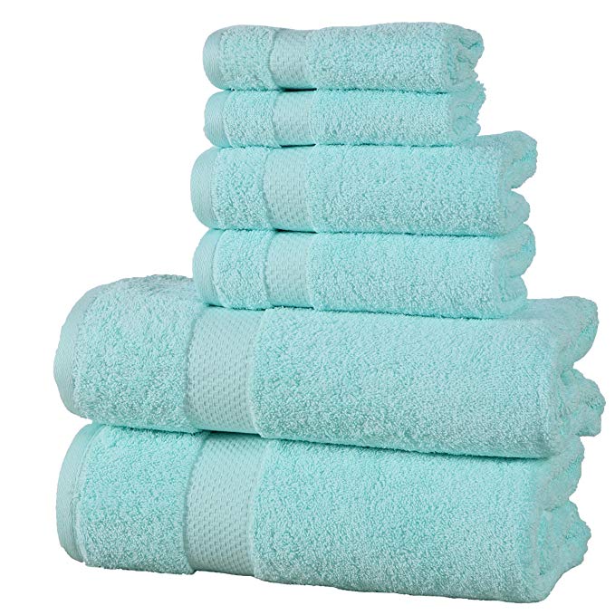 ISABELLA CROMWELL 100% Cotton Super Absorbent 600 GSM 6 pc Towel Set; 2 Bath Towels, 2 Hand Towels and 2 Wash Cloths - AQUA