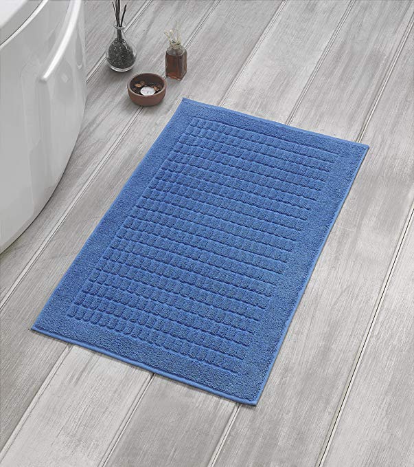 Berrnour Home Solomon Collection Turkish Cotton 20-Inch-by-31-Inch Bath Mat Towel (Blue, 2 Pack)