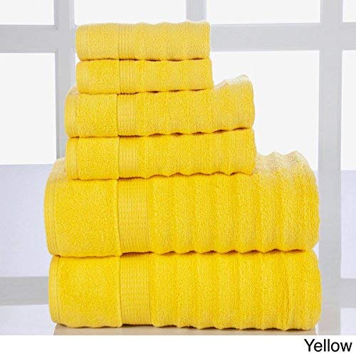 100% Egyptian Cotton Ribbed 6 Piece Towel set, Quick Dry- Elegance Spa (Yellow)