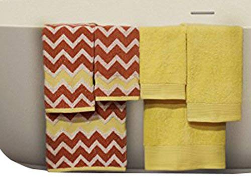 Pacific Coast Textiles 5YDCVRNG 600 GSM 100% Cotton Yarn Dyed Chevron Towel Set, Orange/Yellow, Standard (6 Piece)