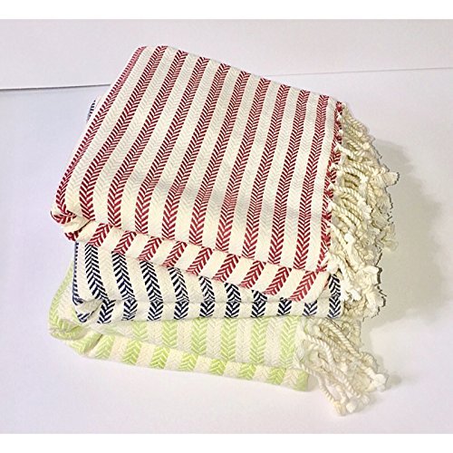 TOGETHER TEXTILES Turkish Peshtemal Cotton and Bamboo Blend - Pool, Beach and Bath Towel Blanket (Red and Ivory Striped)