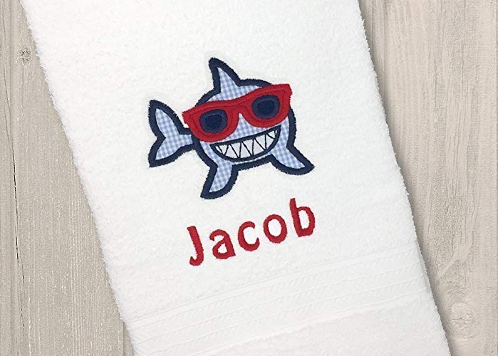 Personalized Shark Hand Towel for Kids, Under the Sea Bathroom Decor