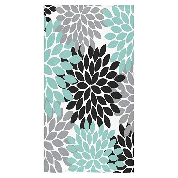 ADEDIY Fashion Custom Towel Black Grey Green Dahlia Floral Pattern Bath Towel 30x56 Inch Bathroom Towel Beach Sunbath Softness