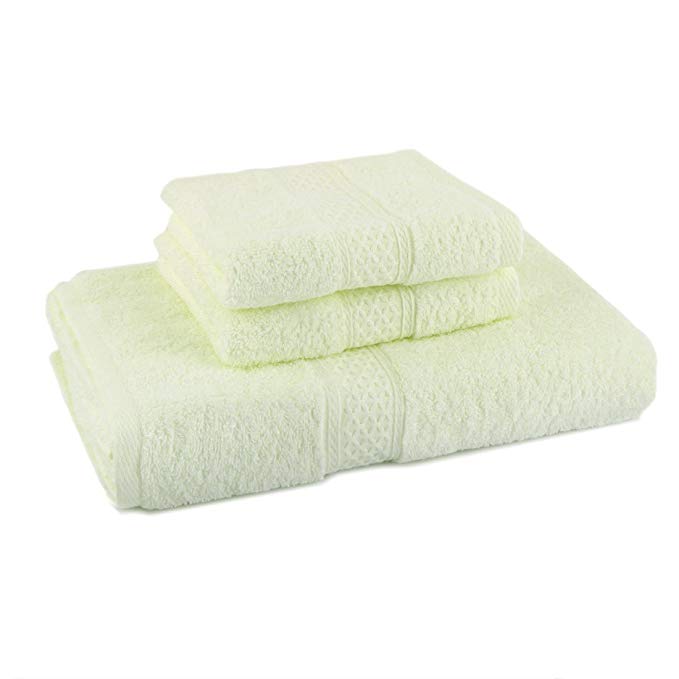 uxcell 100% Cotton Blend Home Bathroom Softness Absorbency 3-Piece Stripe Towel Set Light Yellow