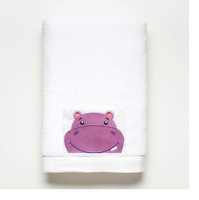 Peeking HIPPO ~ Embroidered Bath Towel ~ 100% Cotton