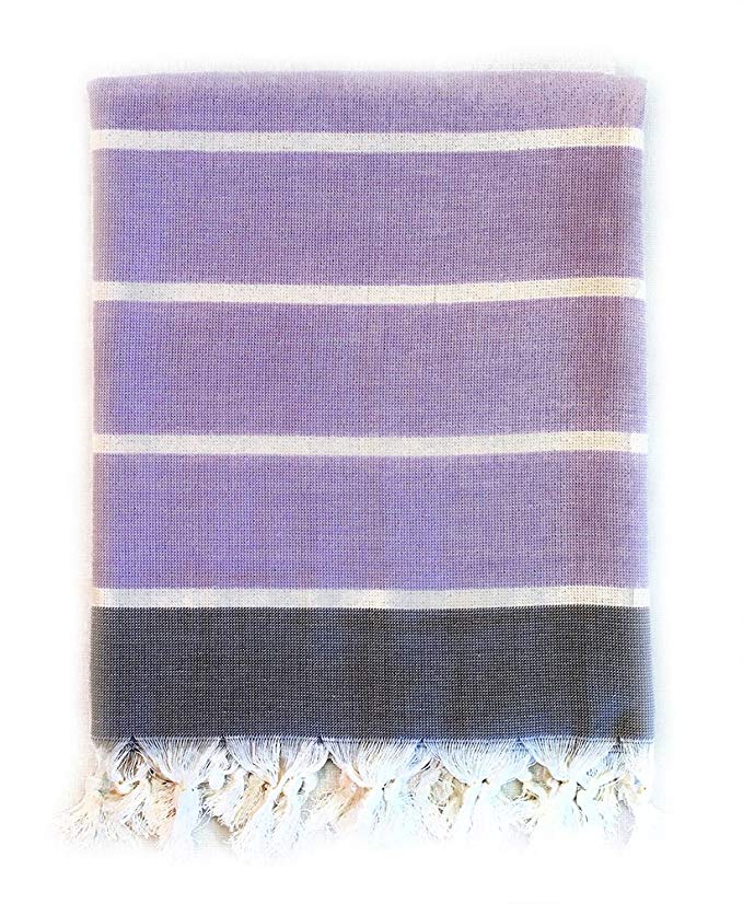 SIDE Pestemal Turkish Towel 100% Cotton Dual Side - Yoga, Beach, Pool, Bath, Spa (Pink - Gray)