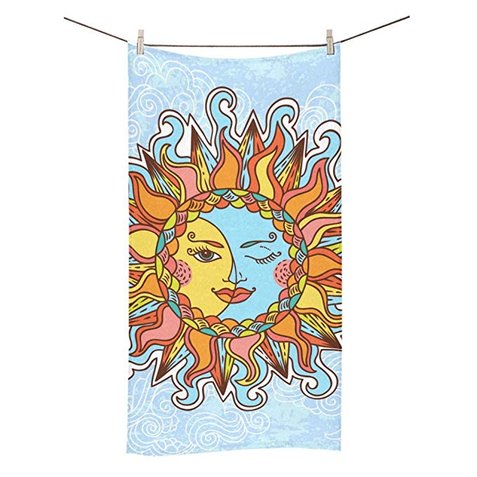 Unique Debora Customize Bath Towel Washcloth Soft Brilliant White for Vintage Stylized Magic Sun And Moon