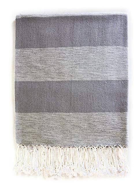 GOCEK Pestemal Turkish Towel 50% Cotton / 50% Bamboo - Yoga, Beach, Pool, Bath, Spa (Gray)