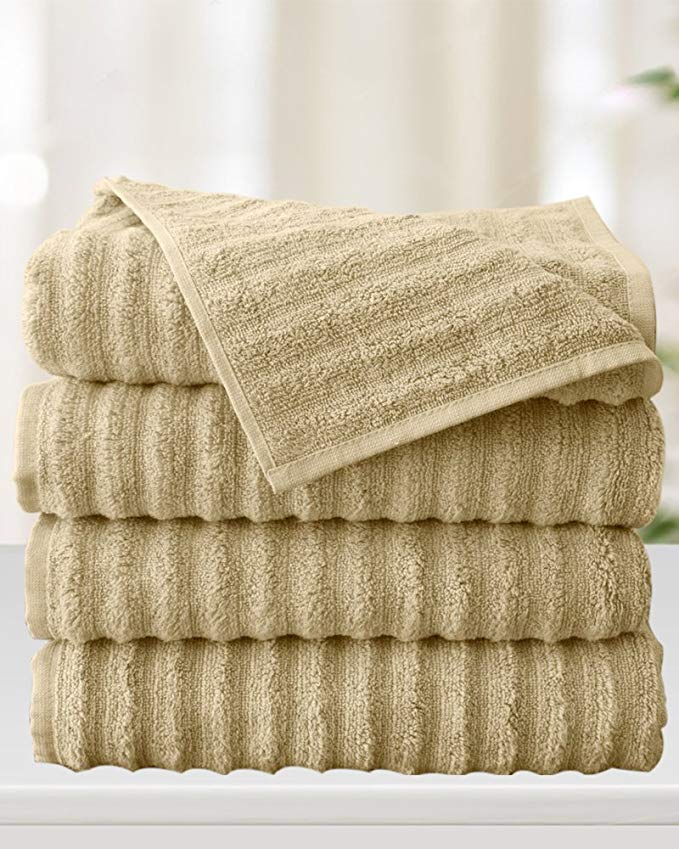 ISABELLA CROMWELL Luxury Plush Zero Twist Wavy Bath Towels, Set of 4 Bath Towels - BEIGE