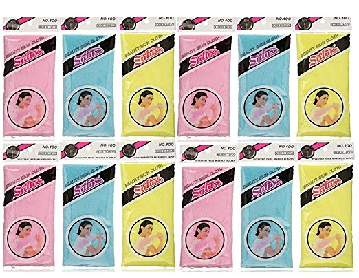 Salux Nylon Japanese Beauty Skin Bath Wash Cloth/towel (12 PCS (MIX))