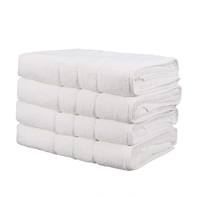 Hobby Luxury 100% Turkish Cotton Towel 4-Piece Set –5-Star Hotel & Spa-Grade Ultra-Absorbent & Super-Soft Bathroom Towels, 4 x Bath Towels, Thick & Durable Towels –White