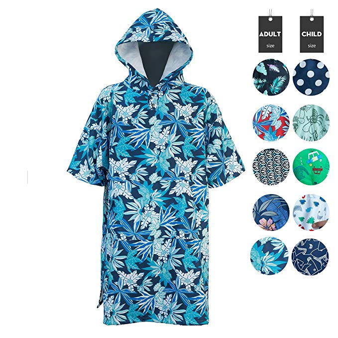 Runpilot Beach Surf Poncho Changing Mat Towel Robe Hood Pocket Durable Wetsuit Waterproof Dry Bag Surfing Swimming Bathing Adults Men Women