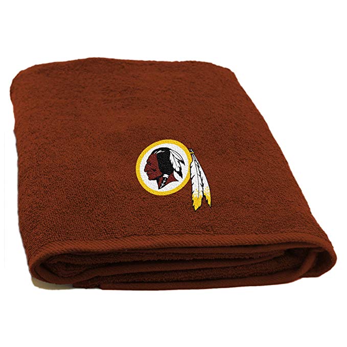 1 Piece NFL Redskins Applique Bath Towel 25 X 50 Inches, Football Themed Towel Sports Patterned, Team Logo Fan Merchandise Athletic Team Spirit Fan, Burnt Orange Seal Brown White, Cotton