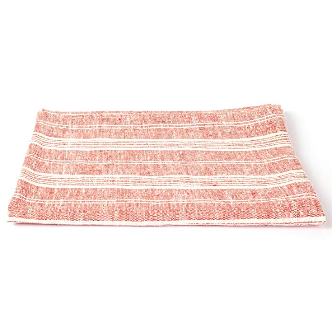 LinenMe Linen Multi Stripe Bath Towel, 39 by 57-Inch, Red/White