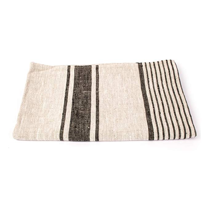 LinenMe Provence Bath Towel, 26 by 51-inch, Black Striped, Prewashed 100% Linen, Made in Europe,, Bath Sheet