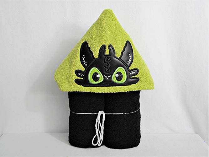 Black Dragon with Green Eyes Hooded Bath Towel - Baby, Child, Tween