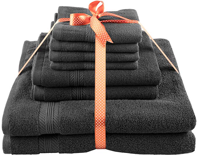 Premium Hotel Quality, 8 Piece Bathroom Towel Set; 2 Bath Towels, 2 Hand Towels, and 4 Washcloths - 100% Ringspun Cotton, Ultra Softness & Absorbency by American Bath Towels, Dark Grey