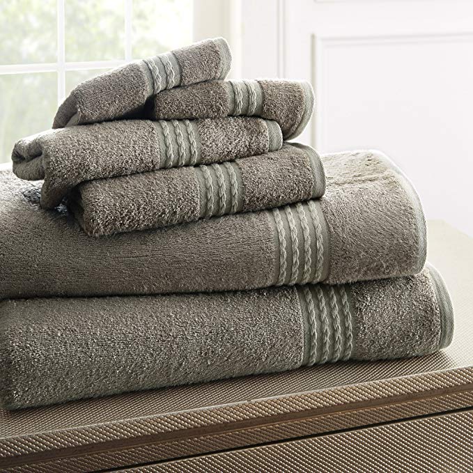 6 Piece Sage Towel Set, Solid Color Pattern, Traditional Cotton Material & Rayon from Bamboo, Soft & Comfortable, Elegant Style, Super-Absorbent, Easy Clean, Machine washable, Quick Dry