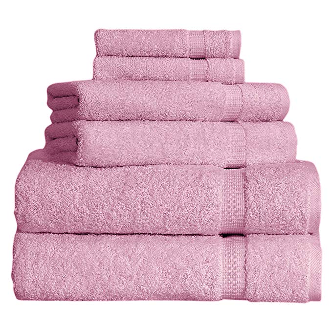 SALBAKOS 6pc Bath Towel Set 2xBT 2xHT 2xWC (6 Piece Set, Rose)