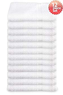 Super Absorbent and Soft Spa White Bath Towel with Dobby Border Design 24”x50” (398-grams each) 12 piece