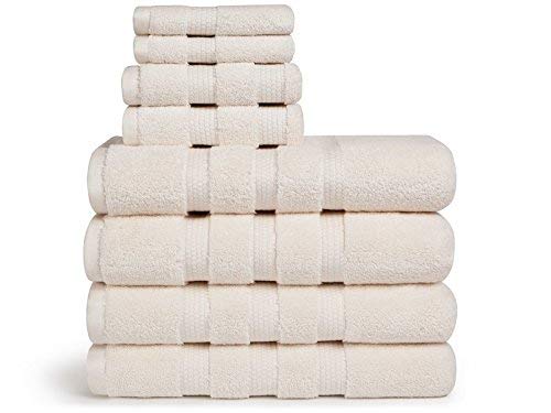 Vivendi Infinity Zero Twist 100% Cotton 8-Piece Towel Set, 4 Bath, 2 Hand, 2 Wash (Off White)