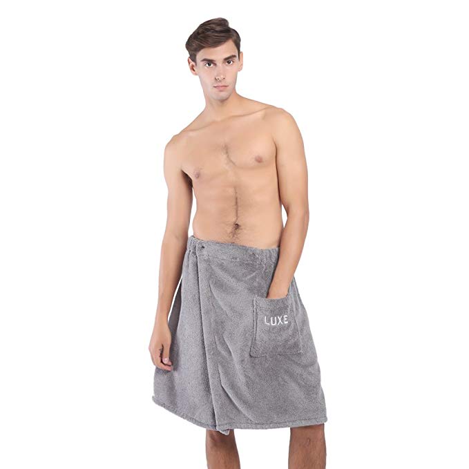 Towel Master Men's Shower Wrap,Adjustable Closure Spa Shower Bath Wrap Pocket(Grey)