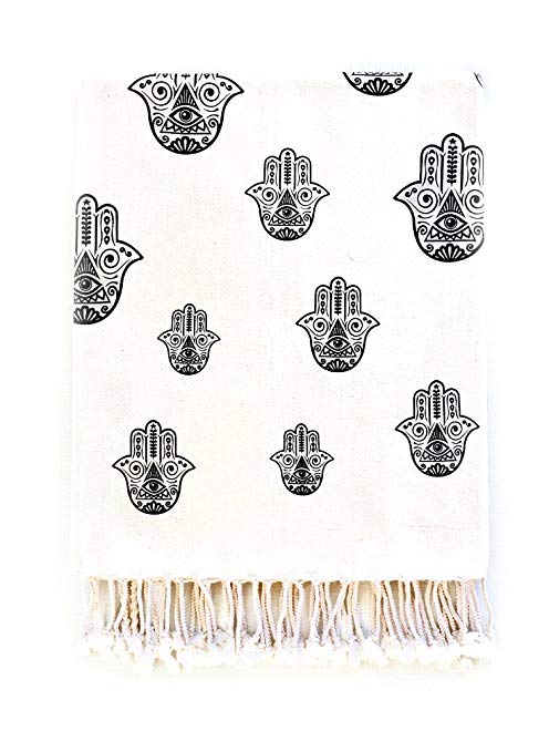 HAMSA Pestemal Turkish Towel 70% Cotton/30% Bamboo - Yoga, Beach, Pool, Bath, Spa (Black)