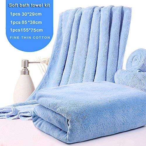 JCXGroup 3 piece Coral bath towels quick-drying towel women adult baby children towel super soft 2 bath towel,1 hand towel(blue)