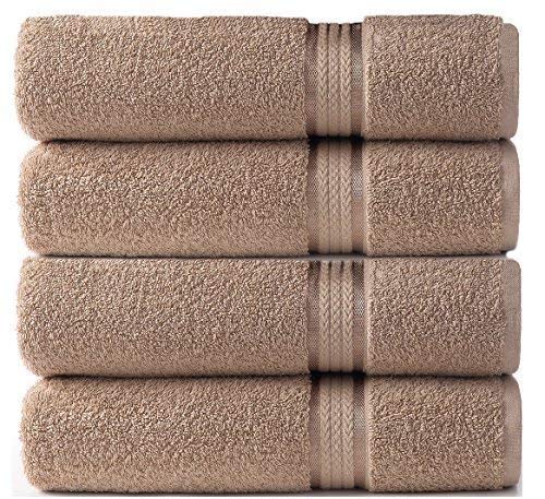 Cotton Craft - 4 Pack - Ultra Soft Oversized Extra Large Bath Towels 30x54 Linen - 100% Pure Ringspun Cotton - Luxurious Rayon Trim - Ideal for Daily Use - Each Towel Weighs 22 Ounces