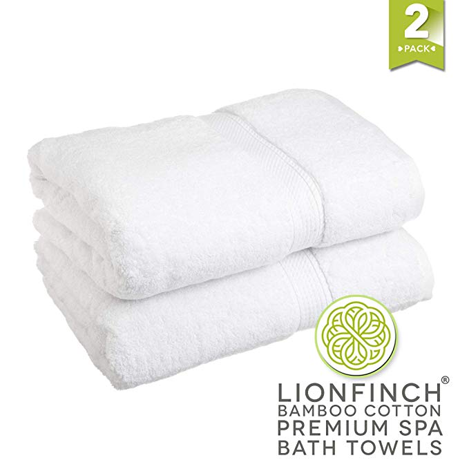 LionFinch Bright Bamboo Bath Towels- Set of 2. Extra Large 70 Inches Long by 35 Inches Wide. Super Soft and Ultra Absorbent,