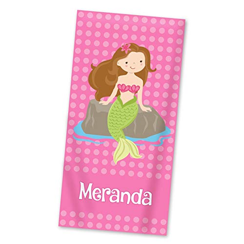 Mermaid Beach Towel - Pink Dots Mermaid Personalized Name Light Weight Towel