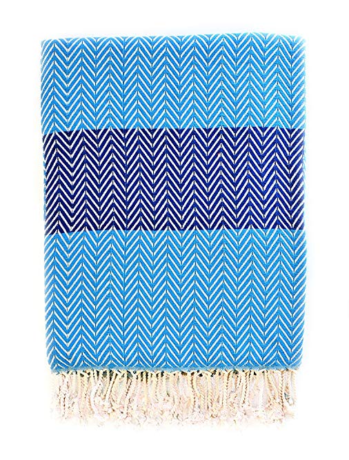 ISTANBUL Pestemal Turkish Towel 100% Cotton - Yoga, Beach, Pool, Bath, Spa (Blue-Midnite)