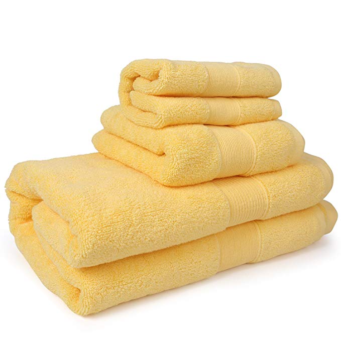 Luxury Hotel Spa 100% Cotton Towels Set 3 Piece, Soft and Thick Towel,Machine Washable, 1 Bath Towel, 1 Hand Towel, 1 face Towel, Lemon Yellow
