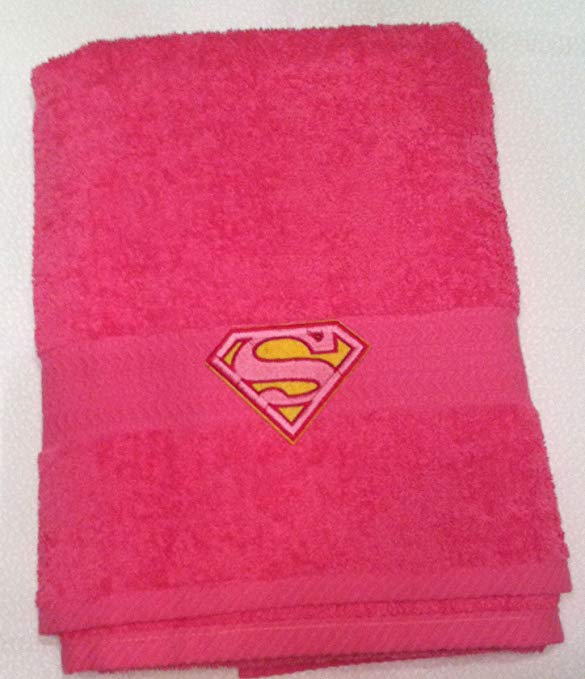 Pink Supergirl Logo ~ Embroidered Bath Towel