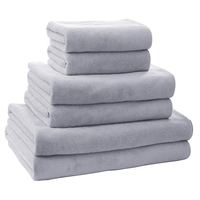 SOFTOWN Microfiber Soft Bath Towels Ultra Absorbent 6 Pack Gray