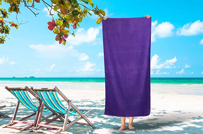 Corner4Shop Large 100% Turkish Cotton Ultra Soft Terry Velour Beach Towel Spa Bath Pool by (1, Purple)