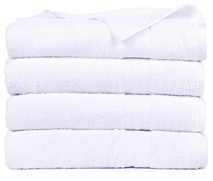 Casa Platino 500 GSM Soft Combed Cotton 4 Piece Extra Large Bath Towel Set, Economic Collection for Bath Sheet Clearance, Hotel and Spa Oversized Towels (35 x 66-inch) (White)